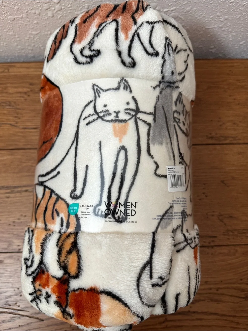The Big One Cozy Plush Throw Blanket with White and Orange Cat Design
